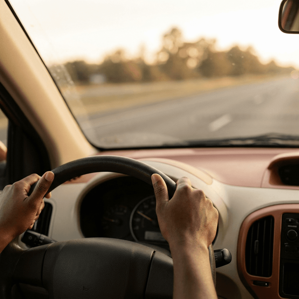 Behind the wheel of a rental fleet vehicle