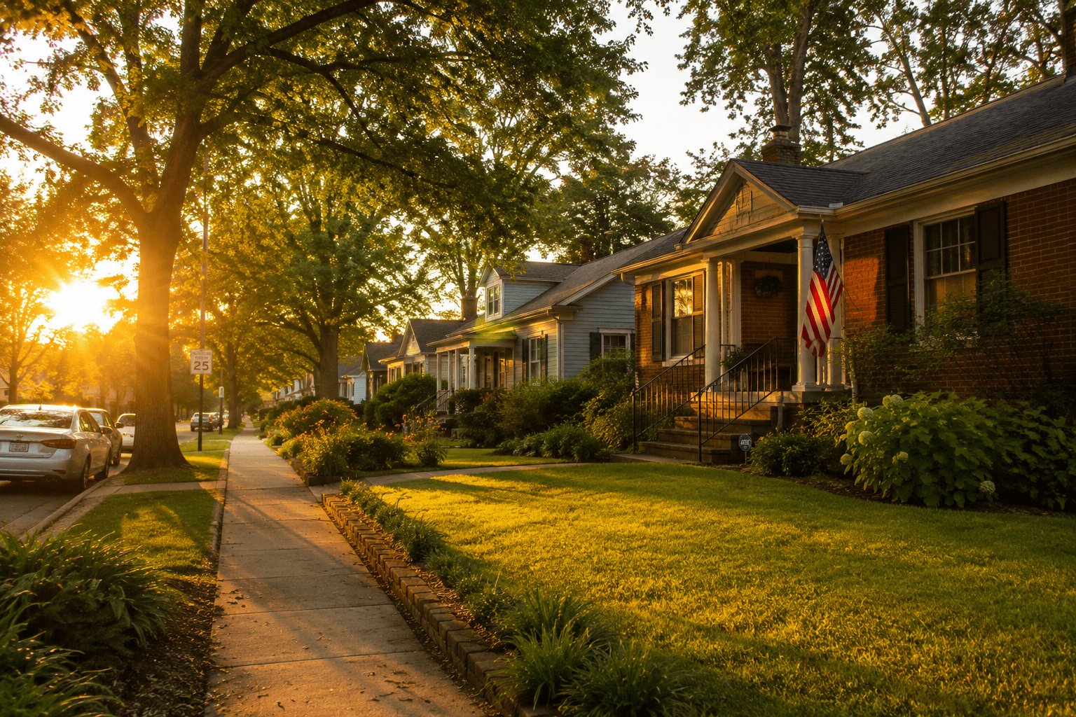 Atlanta neighborhood at golden hour