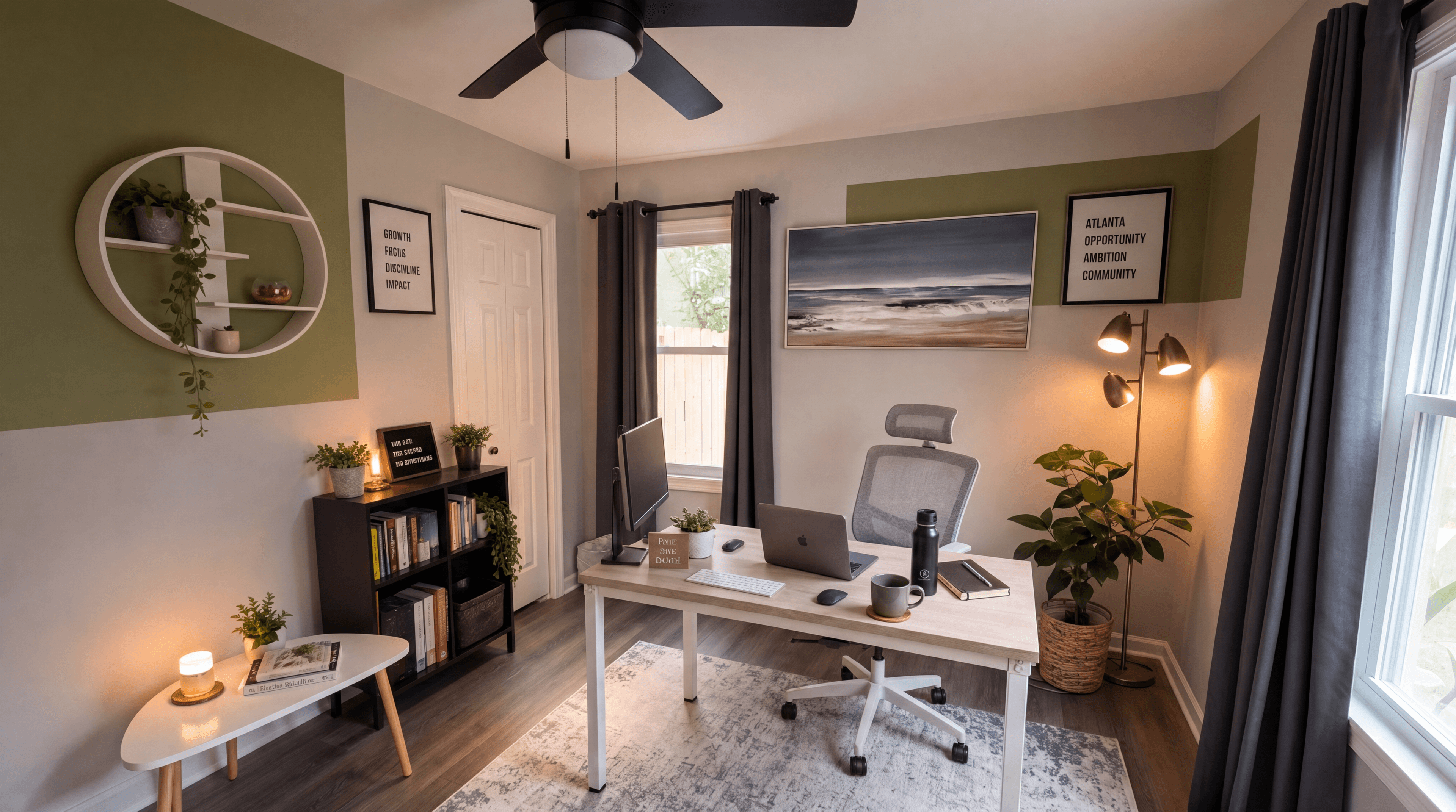 Styled workspace nook in a Della Henry mid-term rental unit, designed for traveling nurses and corporate housing guests