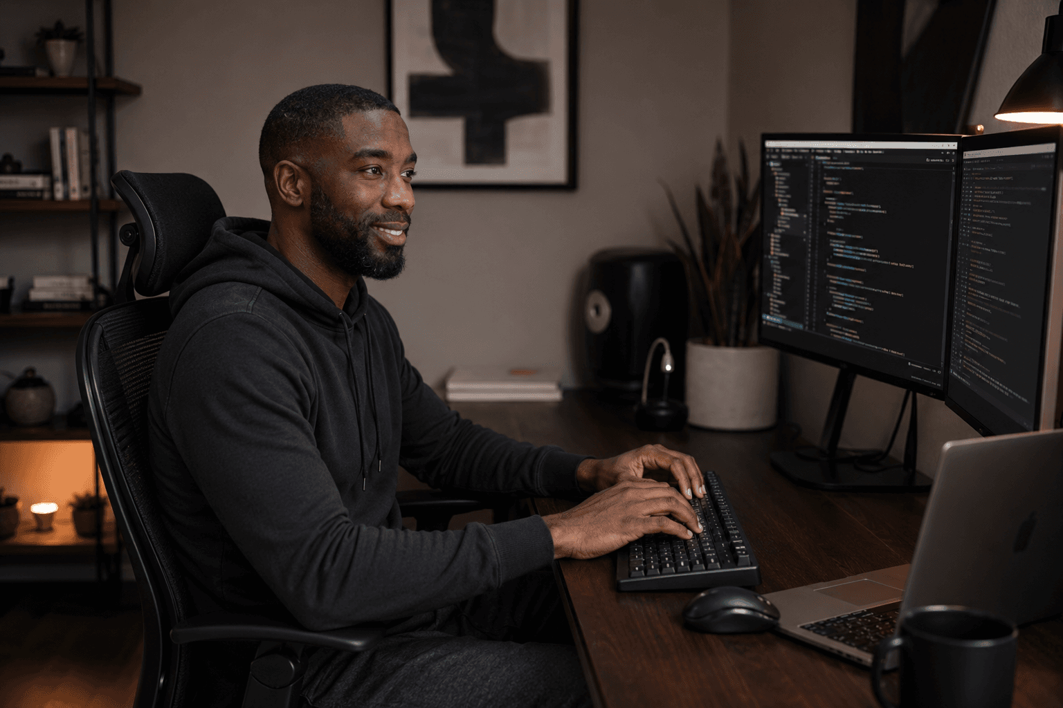 Alex Henry at his desk building hospitality services and operator tooling