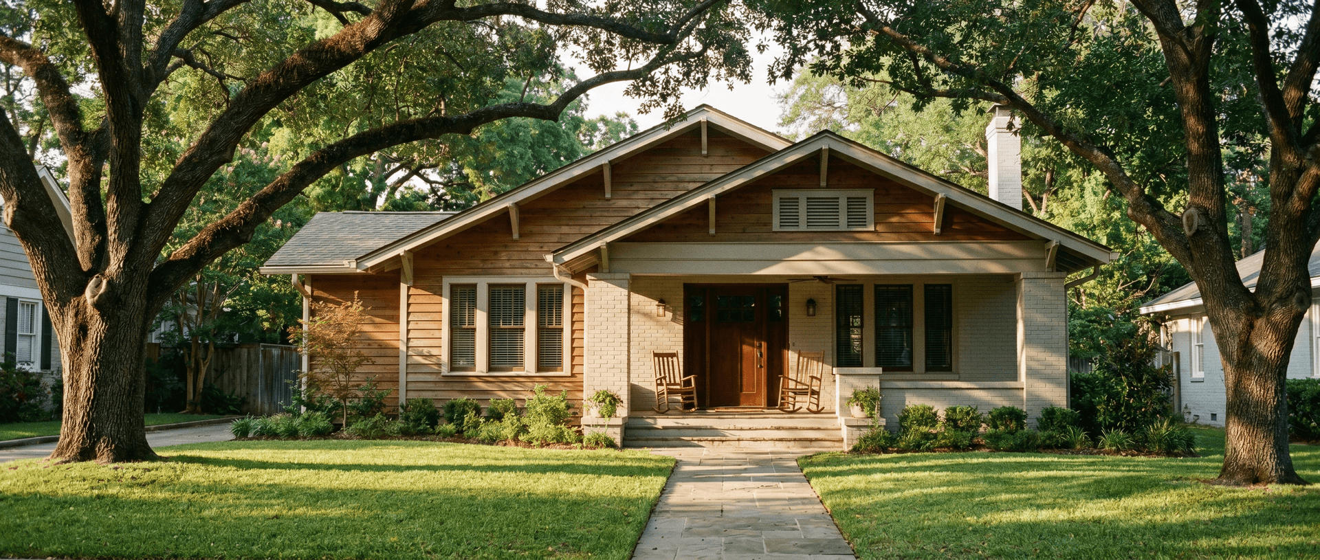 A Southeast craftsman bungalow under live oaks, the property type room rental operators convert room by room